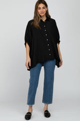 Black Button Front Oversized Blouse