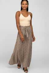 Light Mocha Floral Front Tie Maternity Maxi Skirt