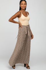 Light Mocha Floral Front Tie Maxi Skirt