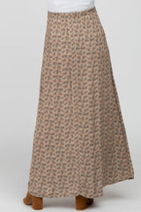 Light Mocha Floral Front Tie Maternity Maxi Skirt