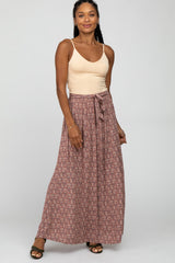 Mauve Floral Front Tie Maxi Skirt