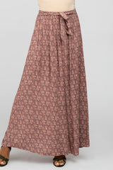 Mauve Floral Front Tie Maxi Skirt