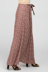 Mauve Floral Front Tie Maxi Skirt