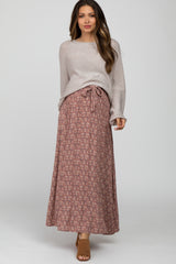 Mauve Floral Front Tie Maternity Maxi Skirt