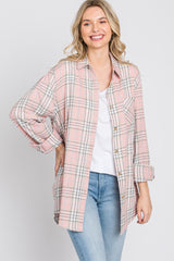 Pink Plaid Button Up Collared Flannel Top