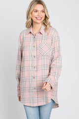 Pink Plaid Button Up Collared Flannel Top