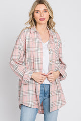 Pink Plaid Button Up Collared Flannel Top