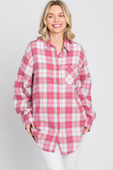 Fuchsia Plaid Button Up Collared Flannel Top