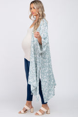 Light Blue Leaf Print Maternity Cover Up