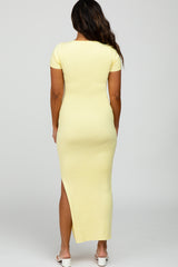 Yellow Ribbed Fitted Side Slit Midi Dress