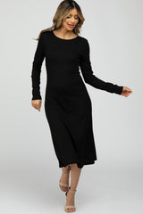 Black Solid Long Sleeve Maternity Dress