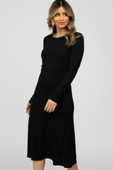 Black Solid Long Sleeve Dress