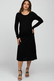 Black Solid Long Sleeve Maternity Dress