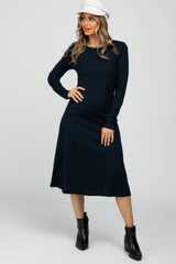 Navy Solid Long Sleeve Maternity Dress