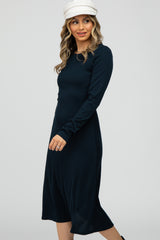 Navy Solid Long Sleeve Dress