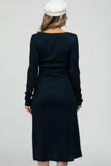 Navy Solid Long Sleeve Dress