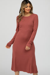 Mauve Solid Long Sleeve Dress