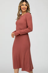 Mauve Solid Long Sleeve Dress