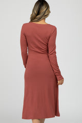 Mauve Solid Long Sleeve Dress