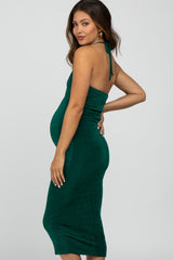 Forest Green Halter Neck Maternity Dress