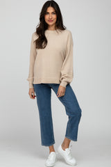 Beige Rib Trim Knit Sweater