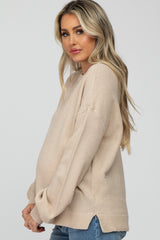 Beige Rib Trim Maternity Knit Sweater