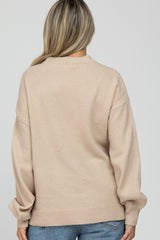 Beige Rib Trim Maternity Knit Sweater