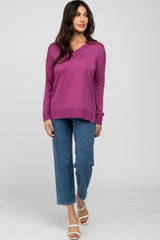 Magenta V-Neck Knit Sweater