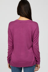 Magenta V-Neck Knit Sweater