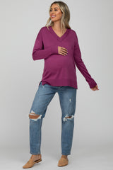 Magenta V-Neck Knit Maternity Sweater