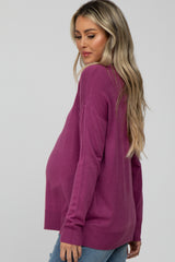 Magenta V-Neck Knit Maternity Sweater