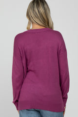 Magenta V-Neck Knit Maternity Sweater