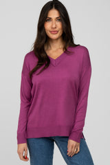 Magenta V-Neck Knit Maternity Sweater