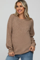 Mocha Soft Ribbed Knit Maternity Sweater