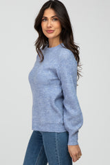 Blue Soft Ribbed Knit Sweater