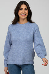 Blue Soft Ribbed Knit Sweater