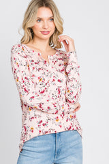 Pink Floral Ribbed Long Sleeve Top