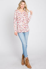 Pink Floral Ribbed Long Sleeve Top