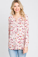 Pink Floral Ribbed Long Sleeve Top