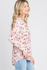 Pink Floral Ribbed Long Sleeve Top