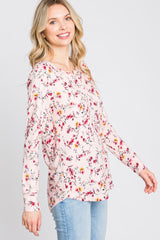 Pink Floral Ribbed Long Sleeve Top