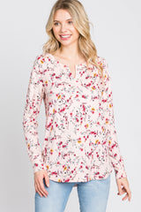 Pink Floral Ribbed Long Sleeve Top