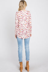 Pink Floral Ribbed Long Sleeve Top