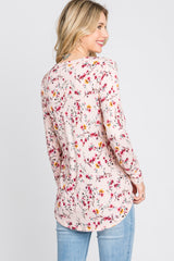 Pink Floral Ribbed Long Sleeve Top