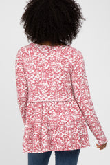 Magenta Floral Long Sleeve Tiered Top