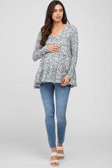 Teal Floral Long Sleeve Tiered Maternity Top