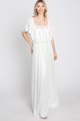 Ivory Shimmer Off Shoulder Pleated Maxi Dress