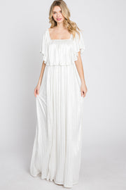 Ivory Shimmer Off Shoulder Pleated Maxi Dress