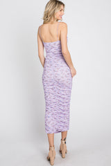 Lavender Mesh Ruched Fitted Dress