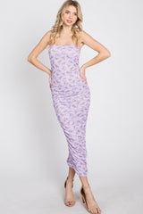 Lavender Mesh Ruched Fitted Dress